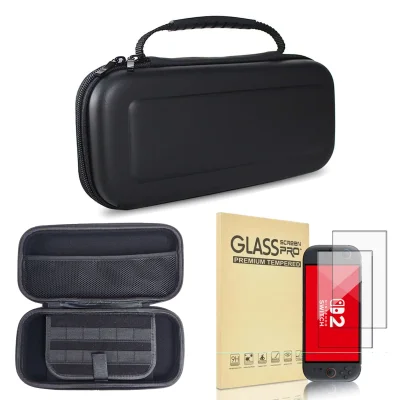 Case Para Nintendo Switch 2 Estojo Bolsa EVA Preto Rígído Com Alça Mão + 2 Películas de Vidro Premium