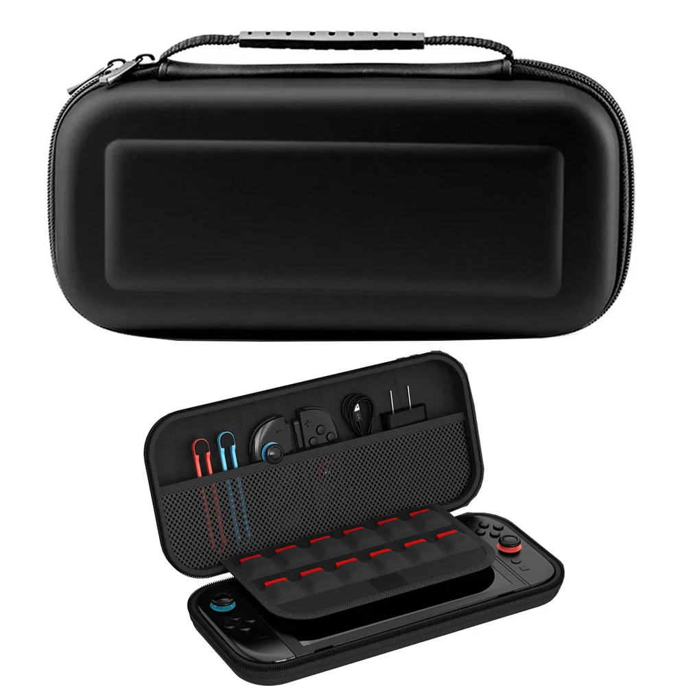 Imagem 3 de 5 do produto Case Para Nintendo Switch 2 Estojo Bolsa EVA Preto Rígído Com Alça Mão + 2 Películas de Vidro Premium