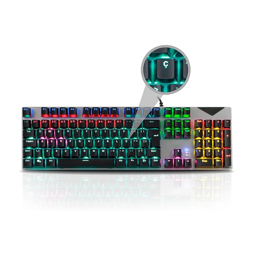 Teclado Gamer 100% Mecânico RGB Antighosting Switch Blue E Red Switch:blue