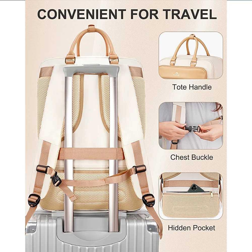 Imagem 4 de 5 do produto Mochila Viagem Matein Feminina Carry On Laptop 52l Bege