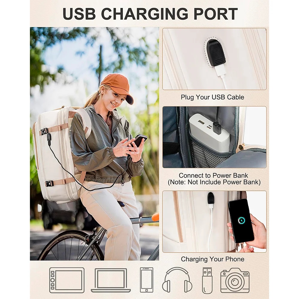 Imagem 5 de 5 do produto Mochila Viagem Matein Feminina Carry On Laptop 52l Bege