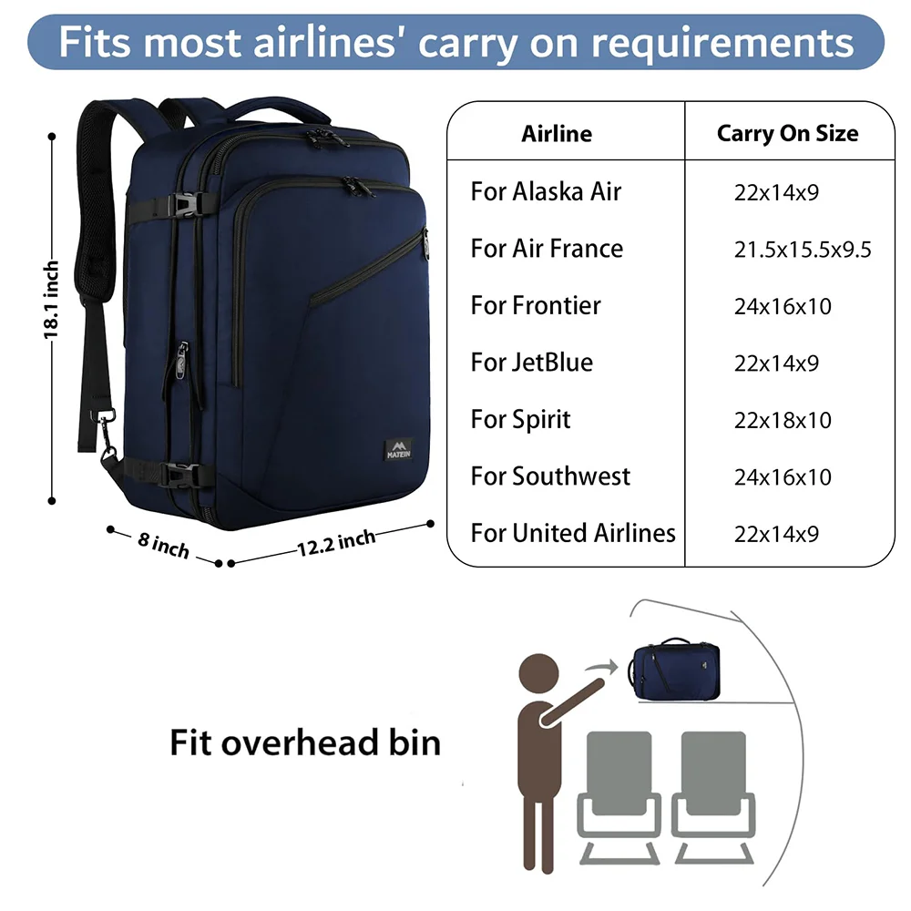 Imagem 3 de 5 do produto Mochila De Bordo Grande P/viagem Matein Resistente Azul
