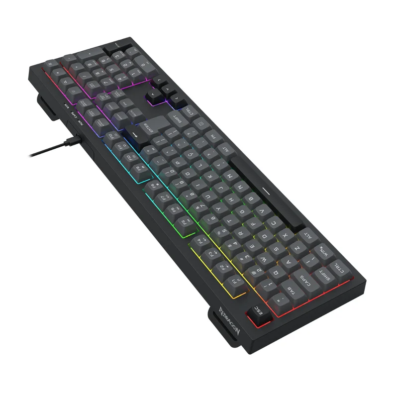 Imagem 2 de 5 do produto Teclado Gamer Membrana Redragon Crux Rainbow Full Size Usb Preto E Cinza - K518-RGB-gb