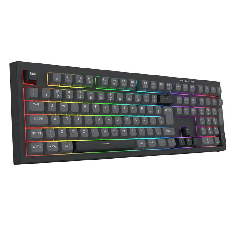 Imagem 3 de 5 do produto Teclado Gamer Membrana Redragon Crux Rainbow Full Size Usb Preto E Cinza - K518-RGB-gb