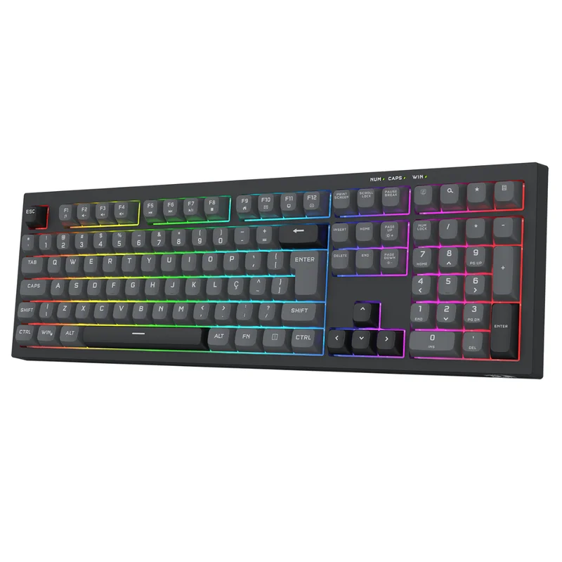 Imagem 4 de 5 do produto Teclado Gamer Membrana Redragon Crux Rainbow Full Size Usb Preto E Cinza - K518-RGB-gb