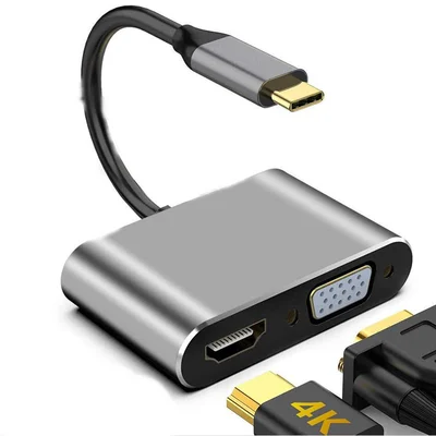 Adaptador Tipo C Pra HDMI 4k Vga 2 Em 1 Knup