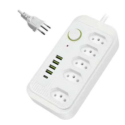 Filtro De Linha Com Entrada Tipo C Extensão Elétrica Com 5 Usb E Tomadas Bivolt