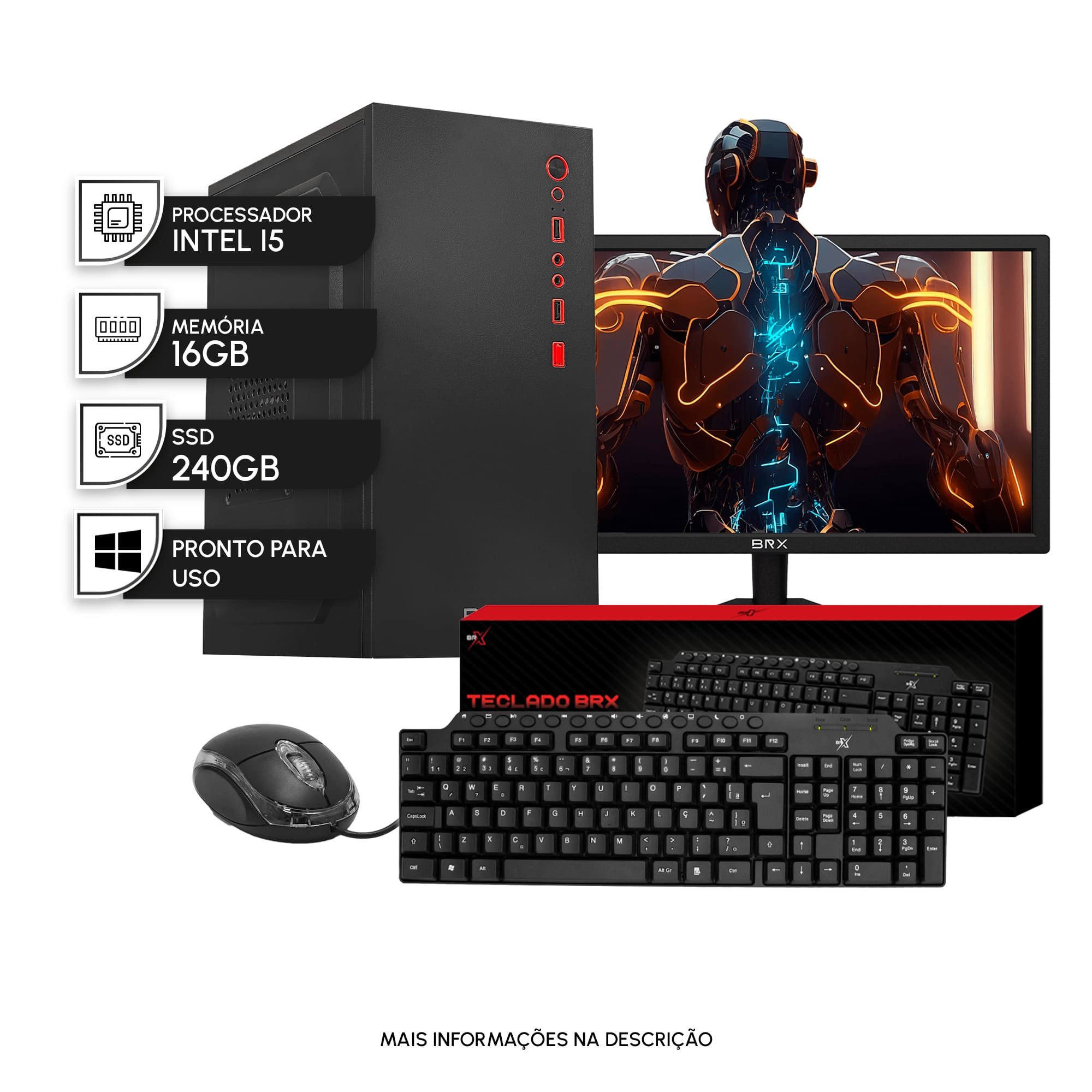 PC Completo Brx Intel i5 3570 16gb SSD 240GB Mouse Teclado Monitor