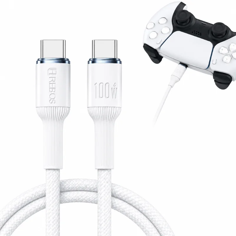 Imagem 1 de 5 do produto Cabo de carregamento Carregador Usb-c Compatível Para Controle Ps5 E Ps5 Pro 2 Metros soft white CB-374C Cor Branco