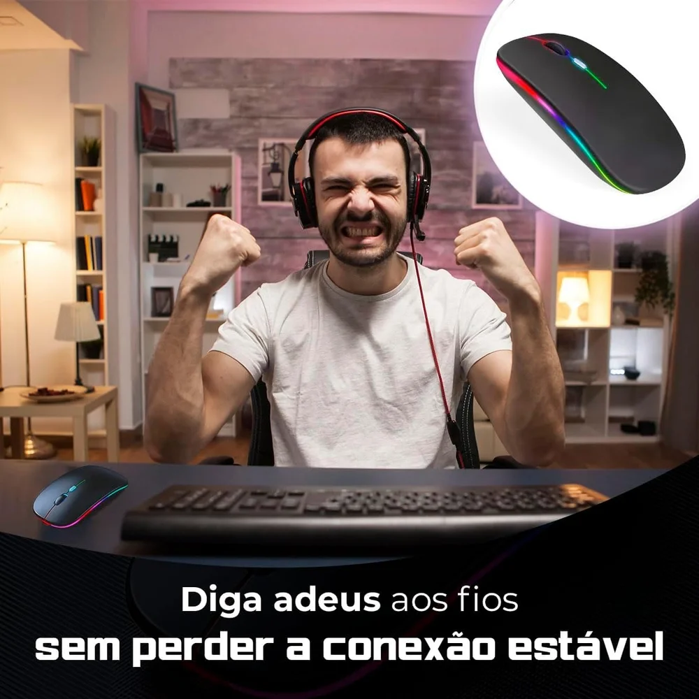 Imagem 2 de 5 do produto Mouse Sem Fio Slim RGB Recarregável Wifi/bluetooth 1600dpi