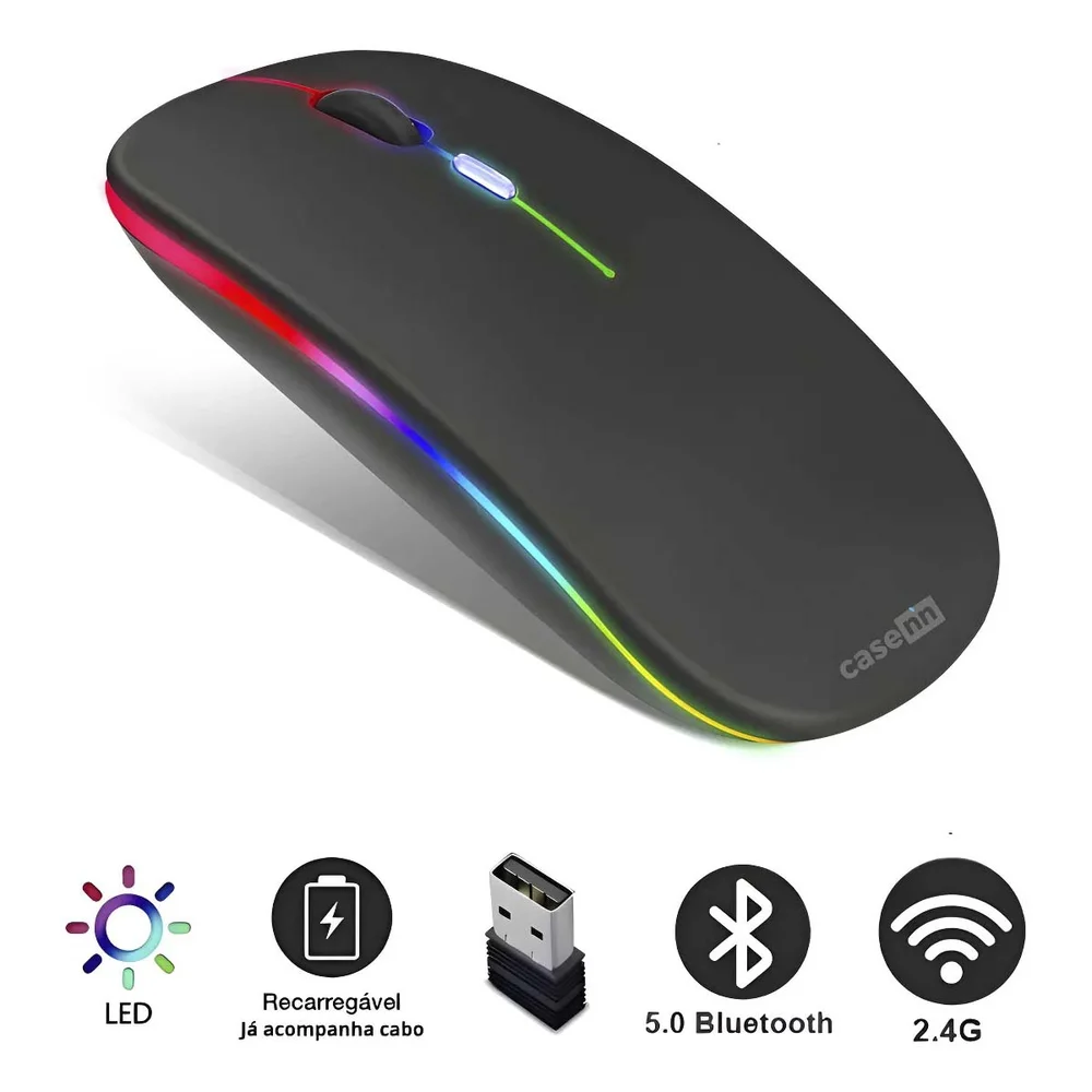 Imagem 4 de 5 do produto Mouse Sem Fio Slim RGB Recarregável Wifi/bluetooth 1600dpi