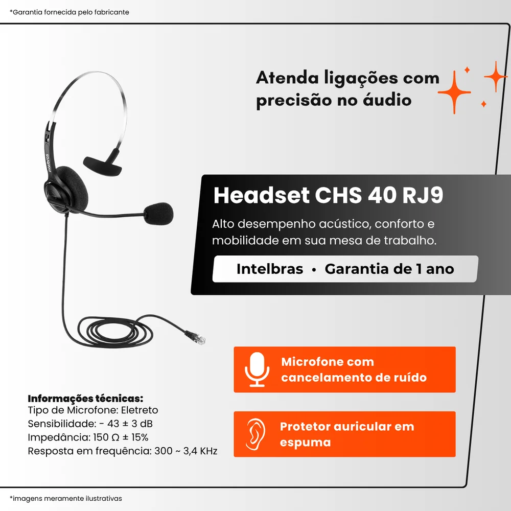 Imagem 4 de 5 do produto Headset Intelbras Chs 40 Rj9 Mono Preto