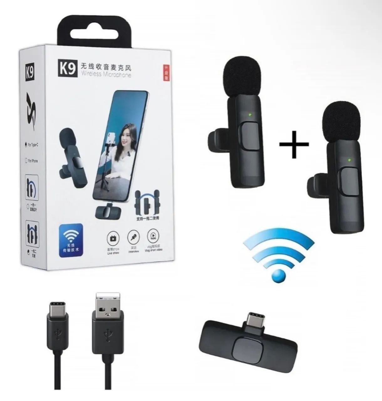 Kit Com 2 Microfones De Lapela Sem Fio Tipo Usb-c
