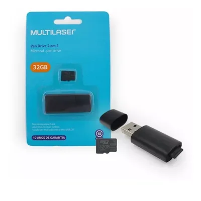 Cartão De Memória Multilaser 32g Com Adaptador Usb 2 Em 1