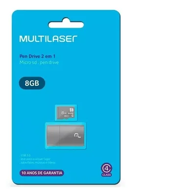 Cartão De Memória Multilaser 8GB 2 Em 1 Mc161