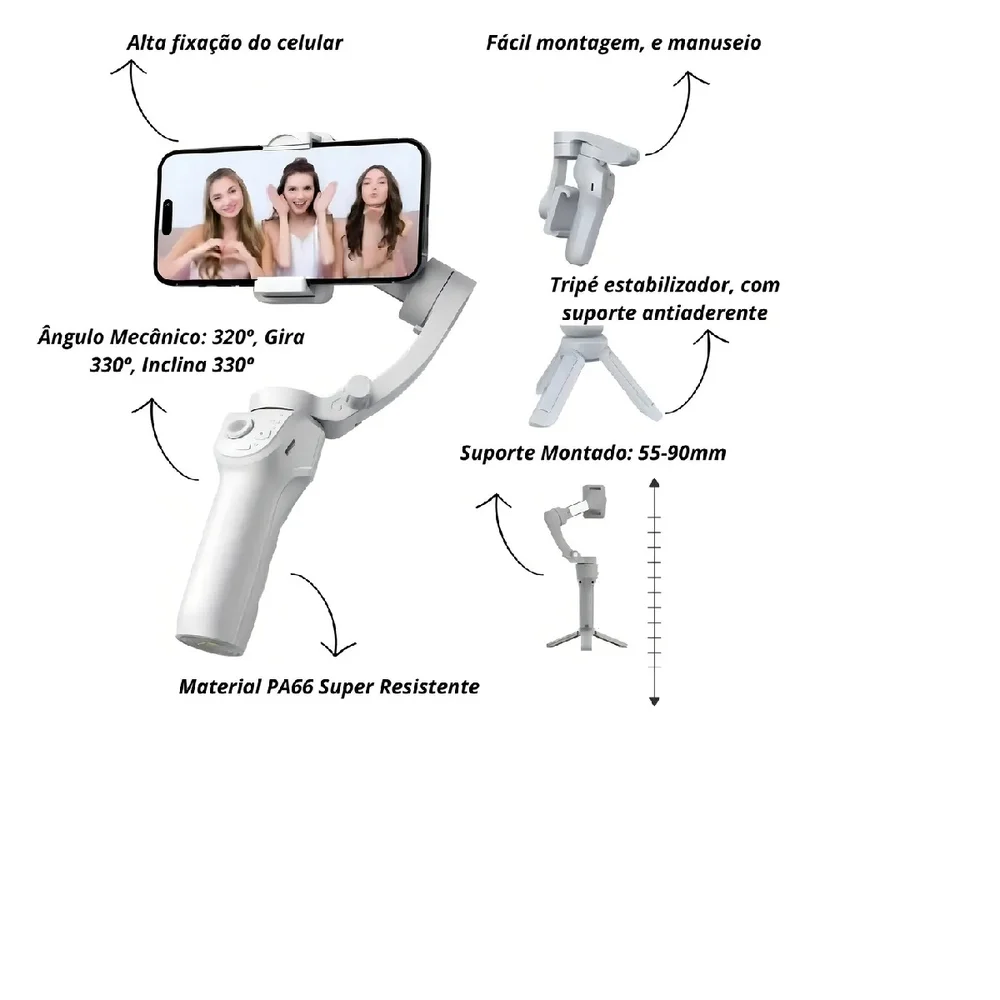Imagem 2 de 5 do produto Gimbal Hold On Estabilizador Com 3 Eixos Portátil