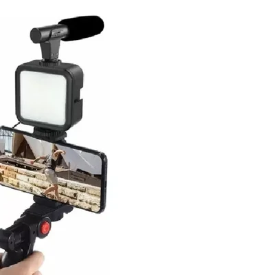 Tripé Celular Suporte LED E Microfone Bt Video-making
