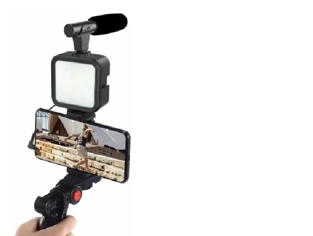 Tripé Celular Suporte LED E Microfone Bt Video-making