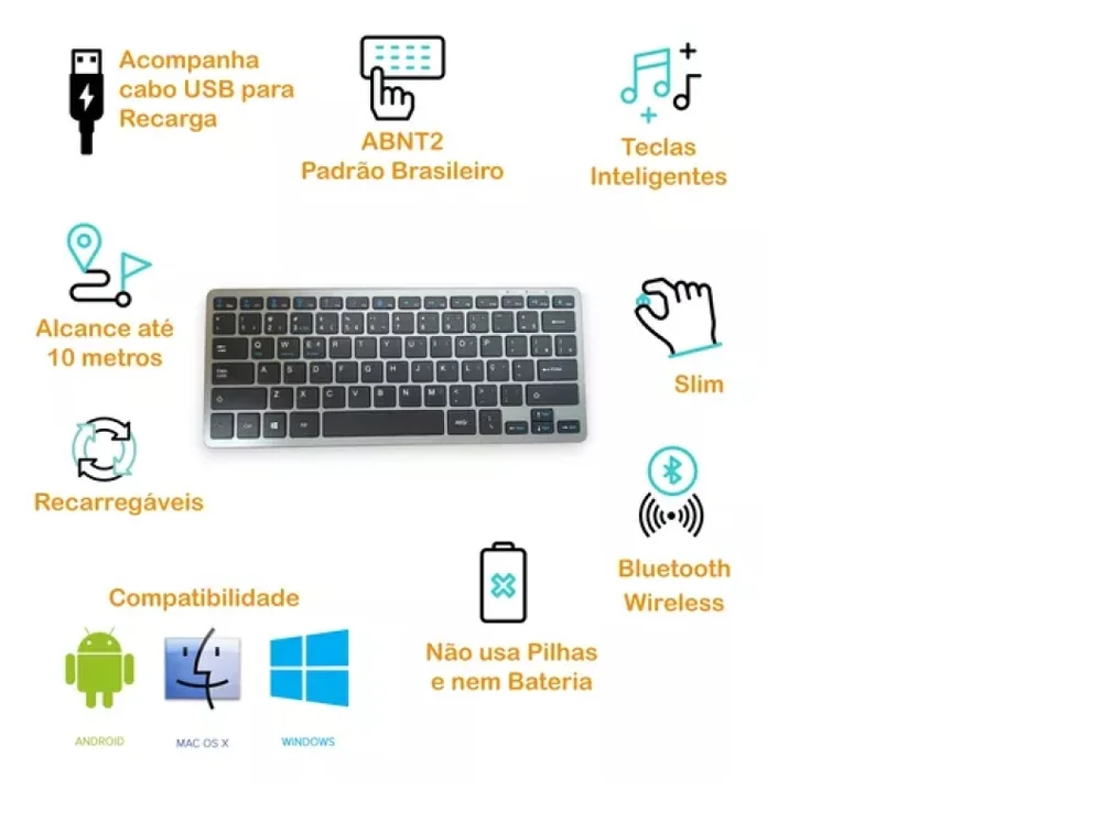 Imagem 4 de 5 do produto Teclado Bluetooth E Wireless Usb Recarregável Portátil