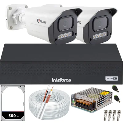 Kit 2 Câmeras 1080p Full Color C/áudio Dvr Intelbras 4ch 500gb