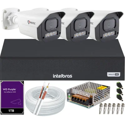 Kit 3 Câmeras Full Color C/áudio Dvr Intelbras 4ch 1TB Purple