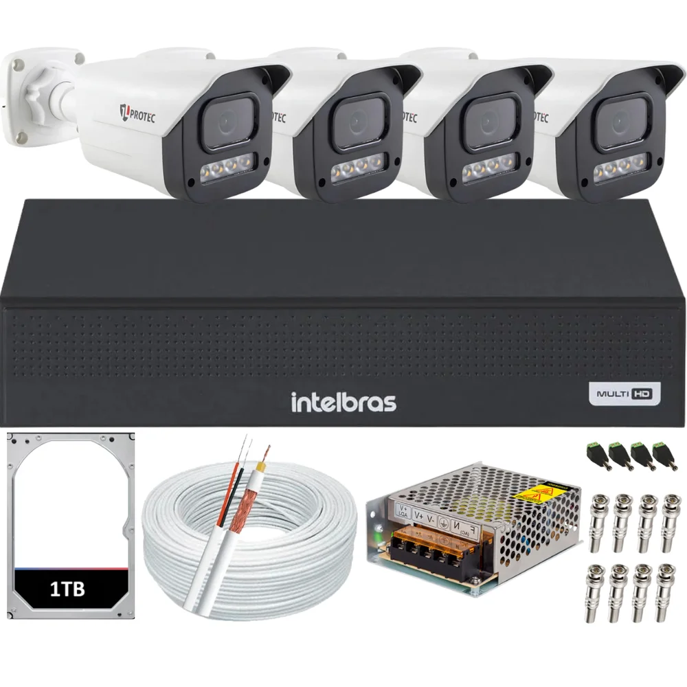 Imagem 1 de 5 do produto Kit 4 Câmeras 1080p Full Color C/áudio Dvr Intelbras 4ch 1TB
