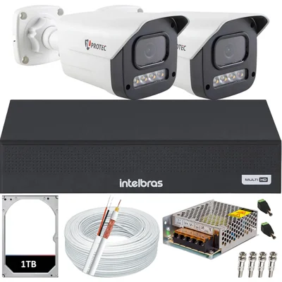 Kit 2 Câmeras 1080p Full Color C/áudio Dvr Intelbras 4ch 1TB
