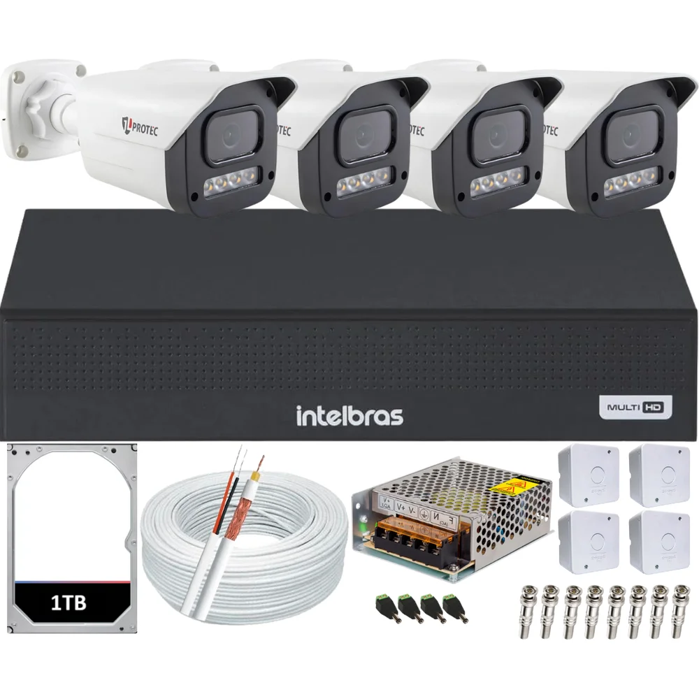 Imagem 1 de 5 do produto Kit 4 Câmeras 1080p Full Color C/áudio Dvr Intelbras 4ch 1TB