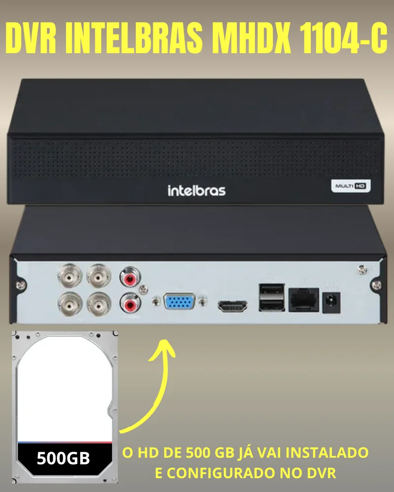 Imagem 4 de 5 do produto Kit 2 Câmeras 1080p Full Color C/áudio Dvr Intelbras 4ch 500gb