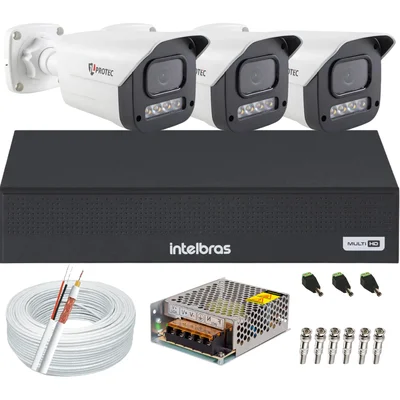Kit 3 Câmeras 1080p Full Color C/áudio Dvr Intelbras 4ch S/hd