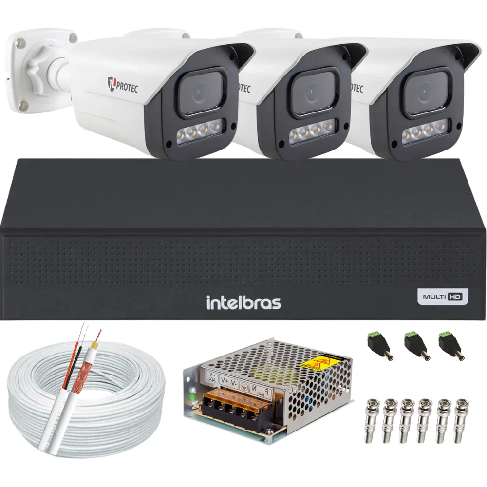 Imagem 1 de 5 do produto Kit 3 Câmeras 1080p Full Color C/áudio Dvr Intelbras 4ch S/hd