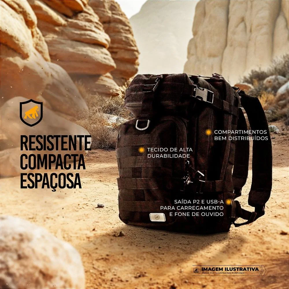 Imagem 4 de 5 do produto Mochila Tática 30l Com Entrada Usb-a, P2 E Capa De Chuva Integrada - Raptor - Gshield