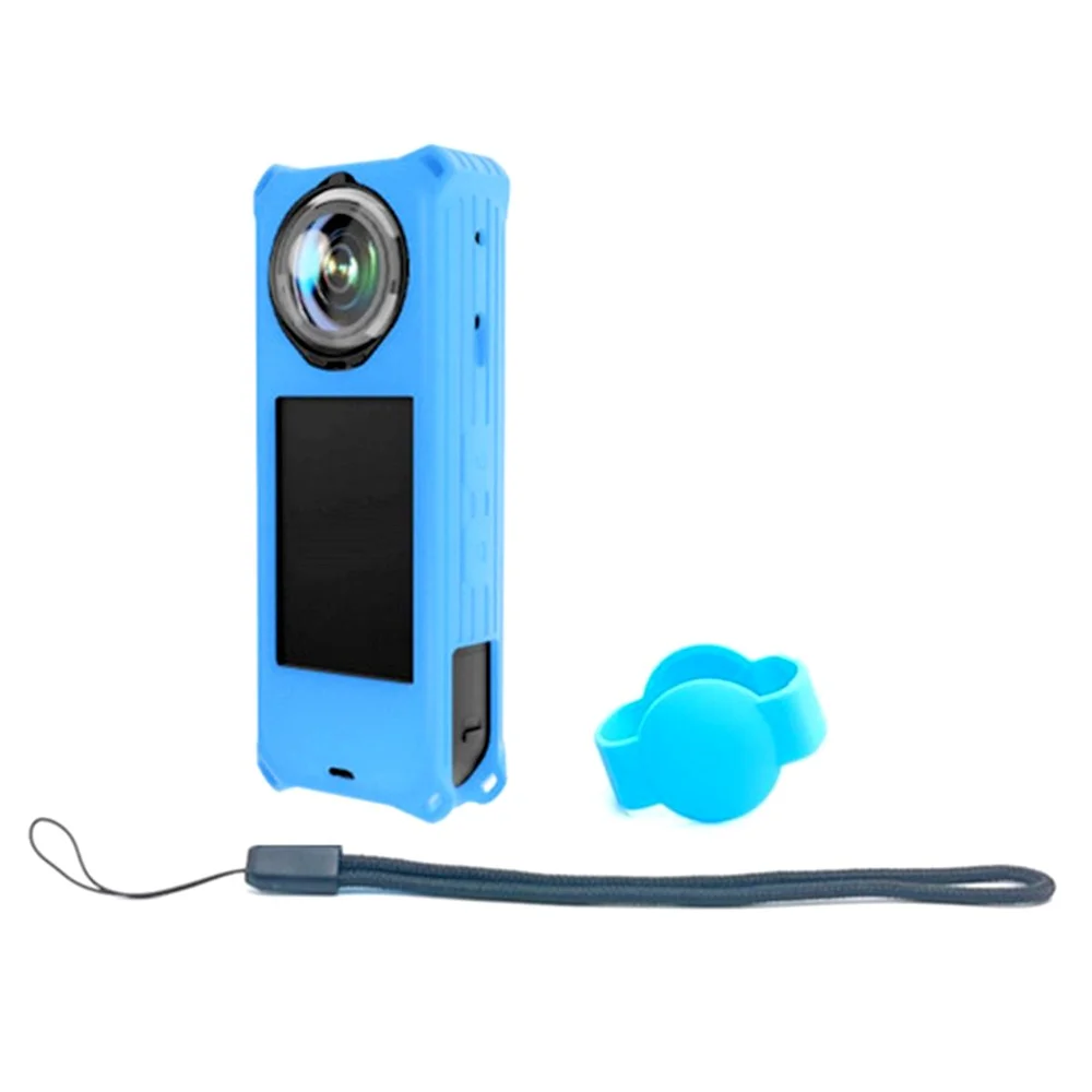 Imagem 1 de 3 do produto Capa De Silicone Com Protetor De Lente Para Insta360 X5 Cor:azul