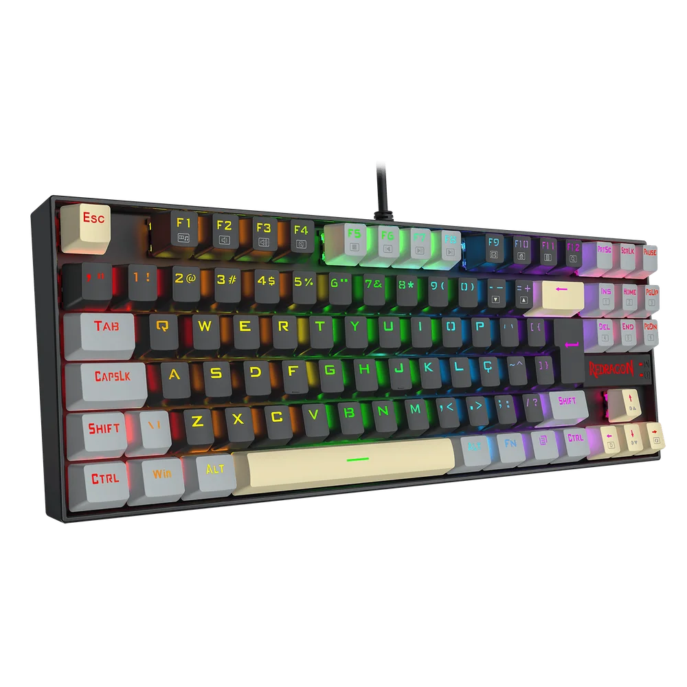 Imagem 2 de 5 do produto Teclado Mecânico Gamer Redragon Kumara RGB Preto,cinza,amarelo Switch Marrom K552lgy-RGB