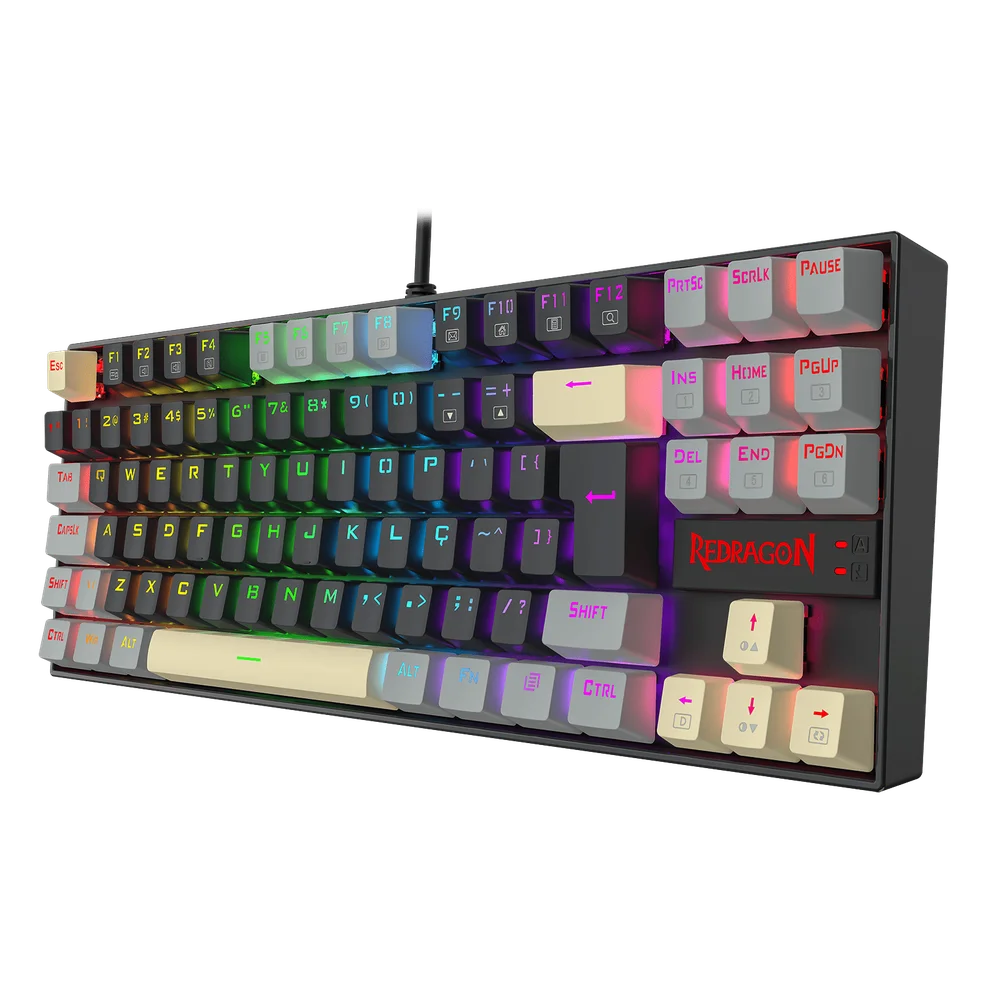 Imagem 4 de 5 do produto Teclado Mecânico Gamer Redragon Kumara RGB Preto,cinza,amarelo Switch Marrom K552lgy-RGB