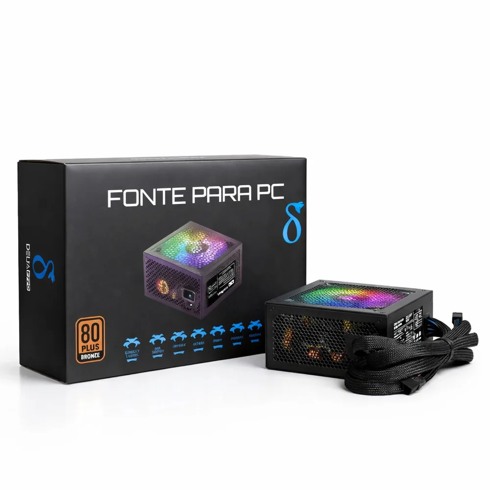 Fonte Gamer 650w Reais 80 Plus Bronze Pfc Ativo Com Ventoinha RGB Bivolt
