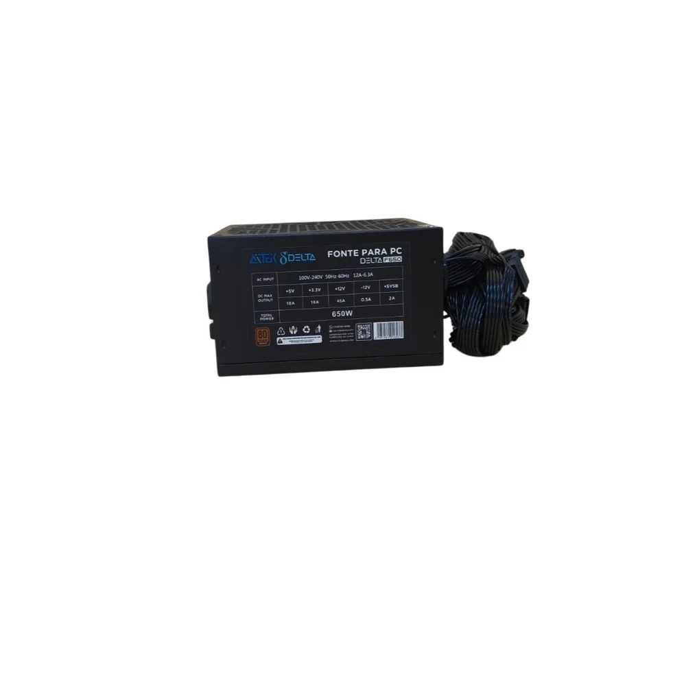Imagem 4 de 5 do produto Fonte Gamer 650w Reais 80 Plus Bronze Pfc Ativo Com Ventoinha RGB Bivolt