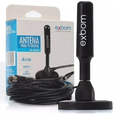 Antena TV Digital Smart Hdtv Amplificada Interna/Externa 4Dbi Cabo 5metros UHF/VHF com Base de Imã e Amplificador Exbom