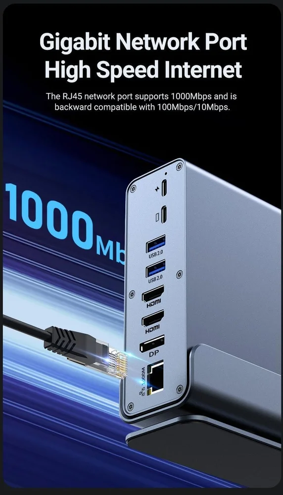 Imagem 2 de 5 do produto Dock Station 15 Em 1 Usb-c Com Portas Dp HDMI Sd/tf Macbook Pro/air