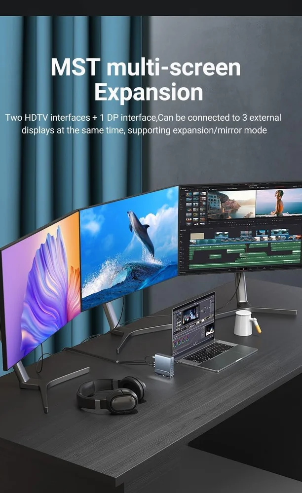 Imagem 3 de 5 do produto Dock Station 15 Em 1 Usb-c Com Portas Dp HDMI Sd/tf Macbook Pro/air