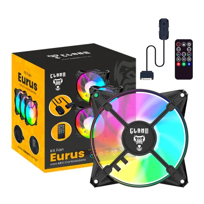 Kit Cooler Fan ARGB Clanm Eurus Com Controladora e Controle Remoto - 3 Unidades 120mm