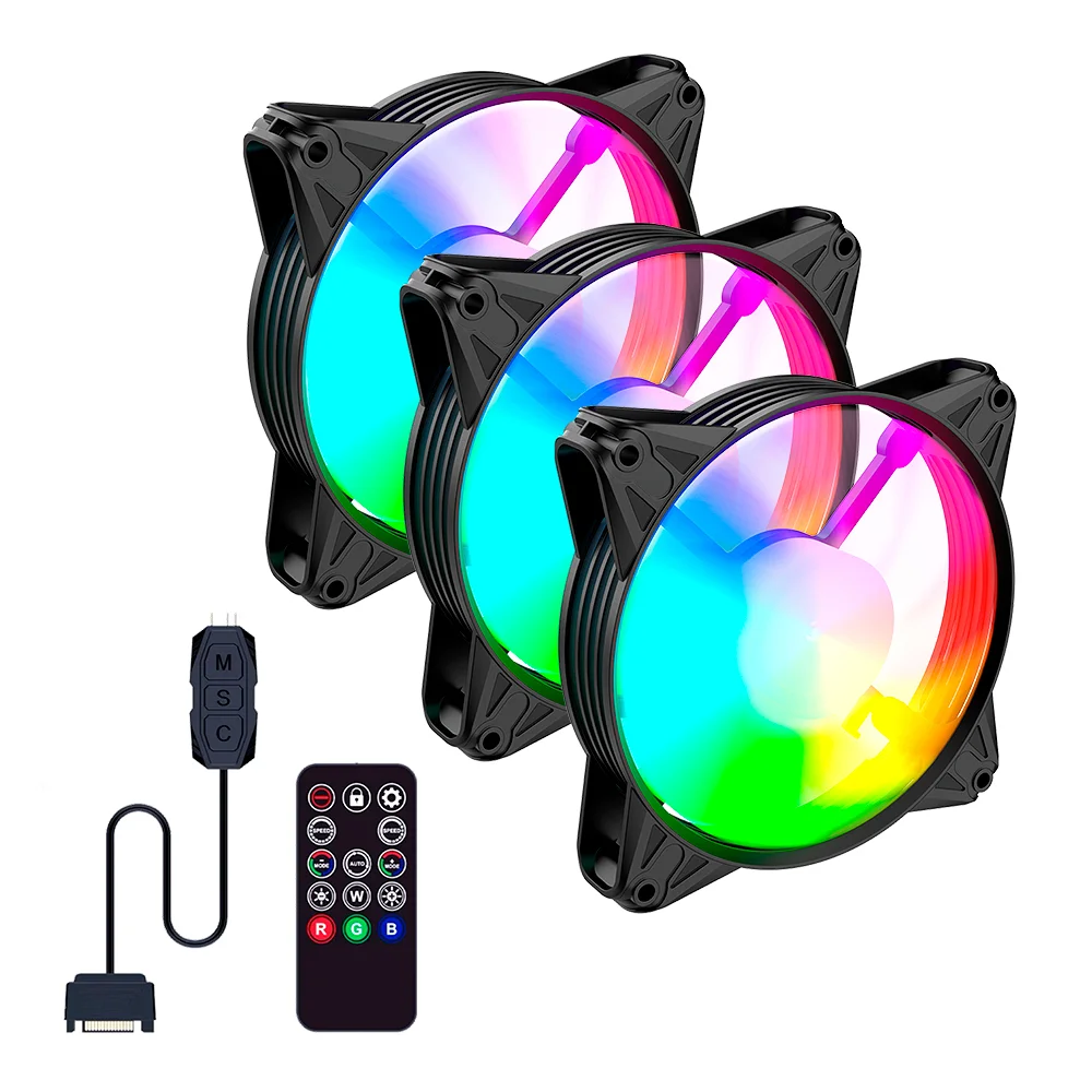 Imagem 2 de 5 do produto Kit Cooler Fan ARGB Clanm Eurus Com Controladora e Controle Remoto - 3 Unidades 120mm