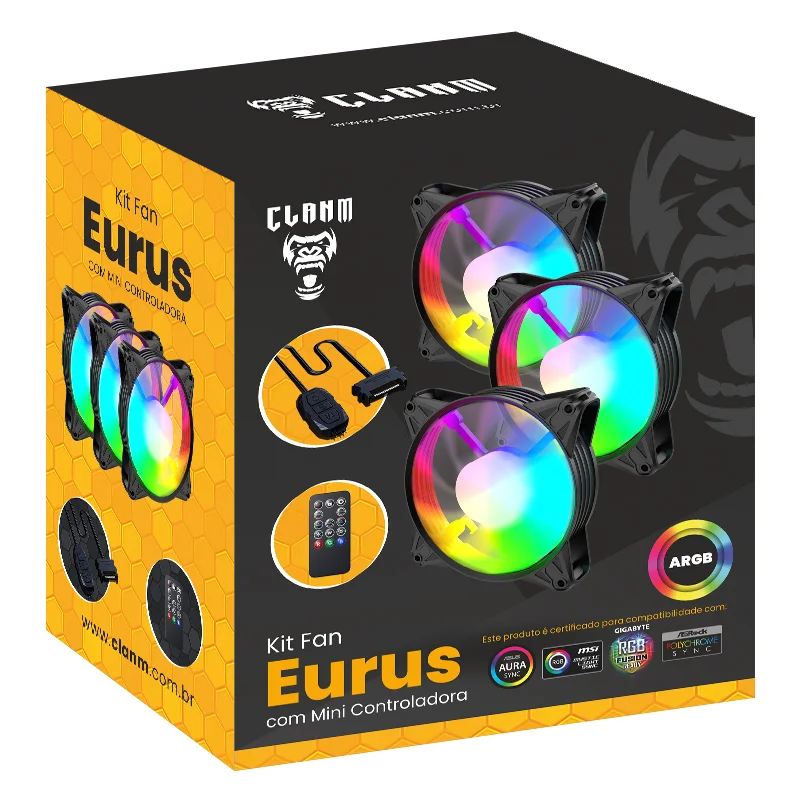 Imagem 5 de 5 do produto Kit Cooler Fan ARGB Clanm Eurus Com Controladora e Controle Remoto - 3 Unidades 120mm