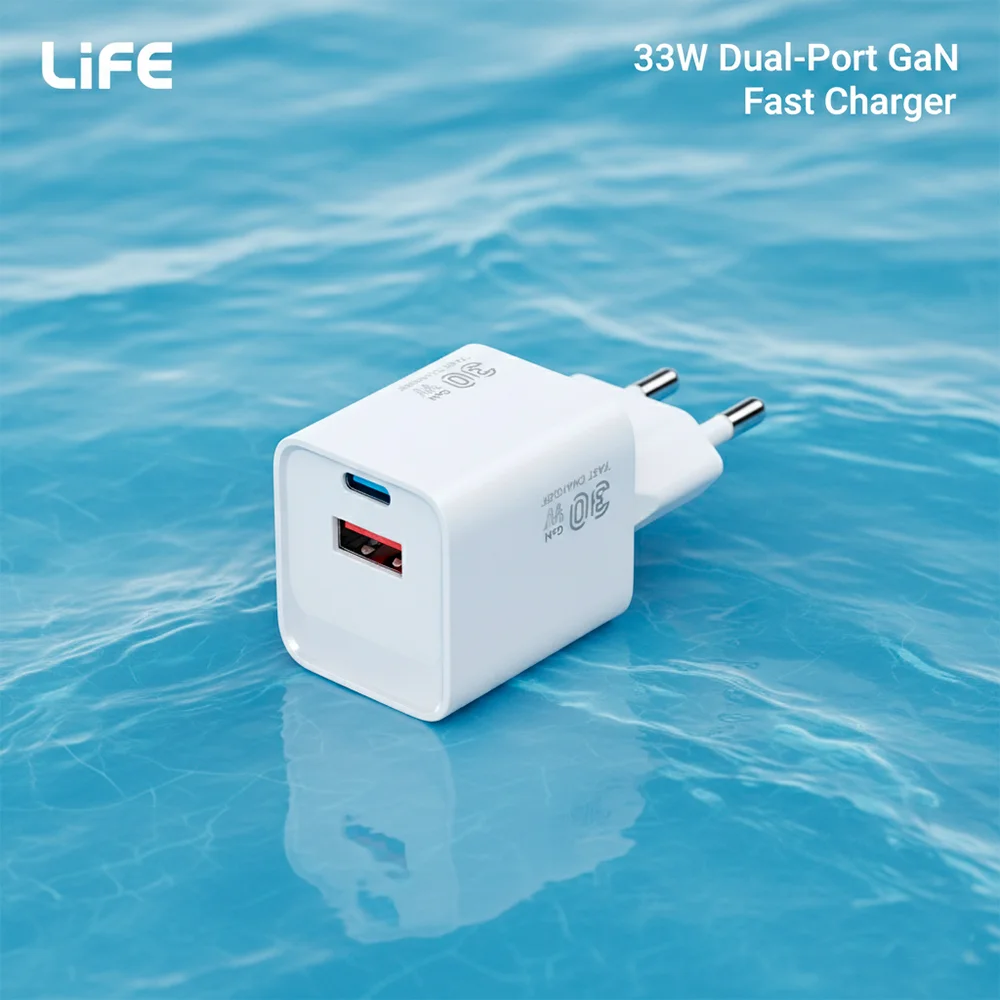 Imagem 2 de 5 do produto Carregador De Parede Life Gan 33w Usb-c E Usb-a Rápido