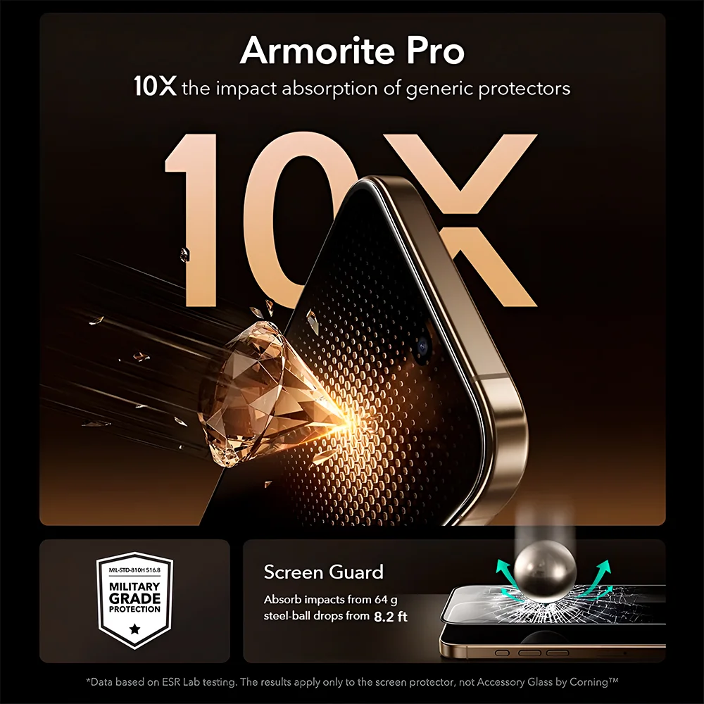 Imagem 2 de 5 do produto Película Para Iphone 17 Pro Max Esr Armorite Pro Corning