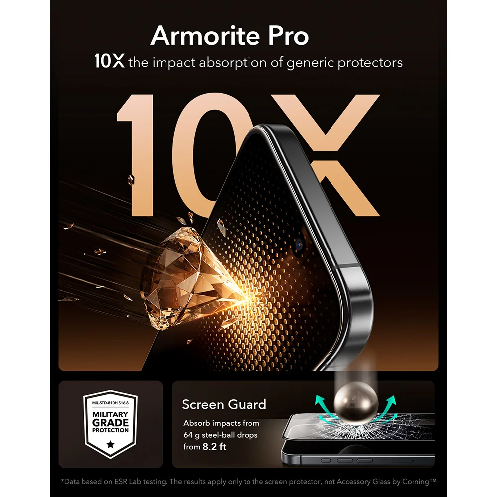 Imagem 3 de 5 do produto Película Esr Iphone 17/16 Pro Vidro Armorite Pro Ultrafit