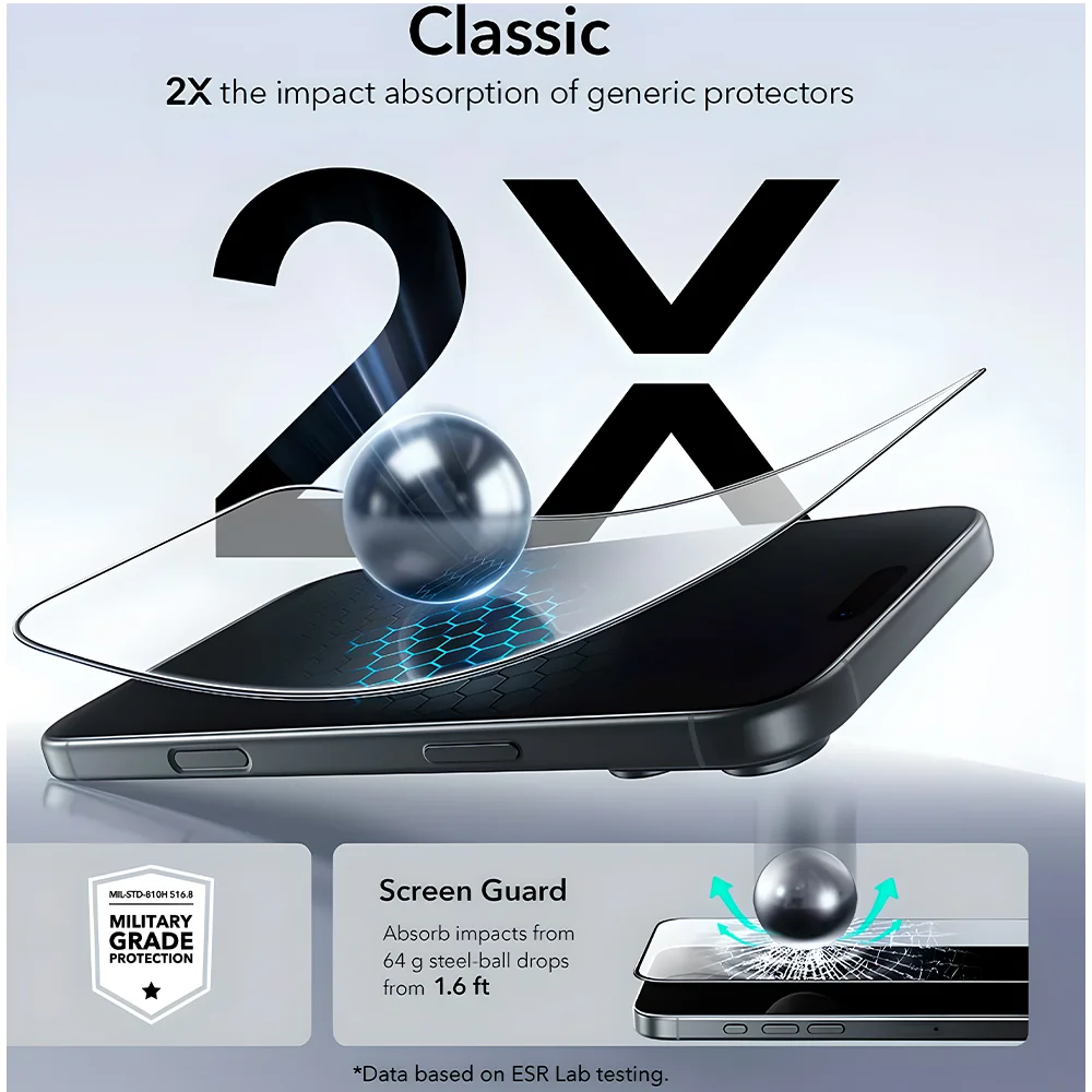 Imagem 5 de 5 do produto Película Esr Iphone 17 Pro Vidro Temperado Ultrafit Kit 2pçs