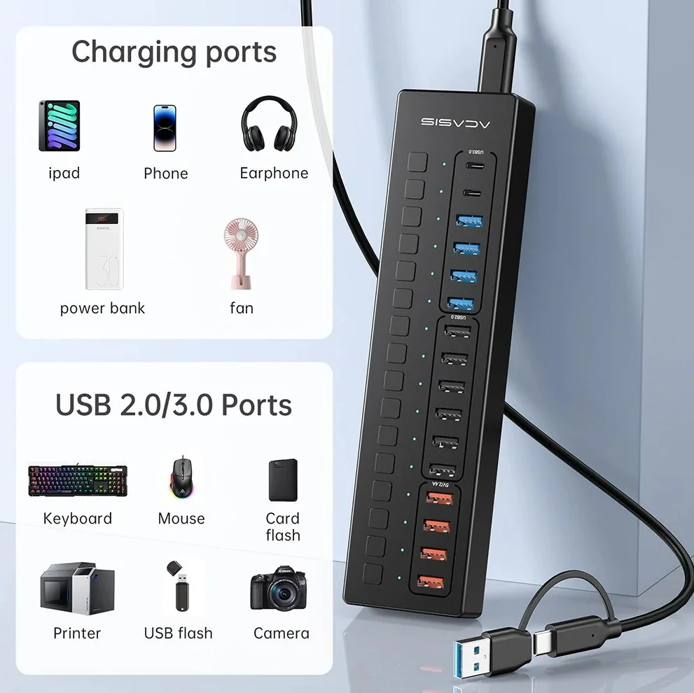 Imagem 2 de 5 do produto Hub Com Carregamento Usb-a/usb-c 3.0 16 Portas