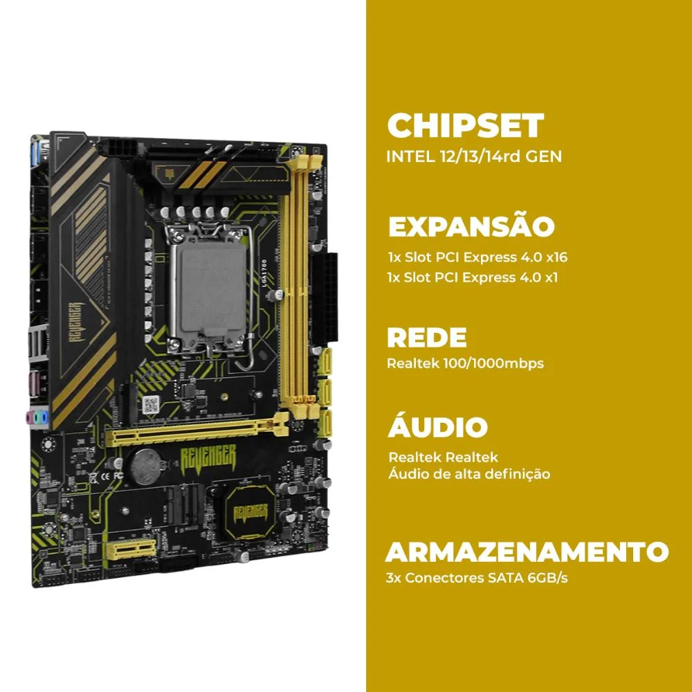 Placa-mãe Intel B760 LGA 1700 Micro-atx Suporte Nvme PCi-e 4.0 Slot Wi-fi M.2 8
