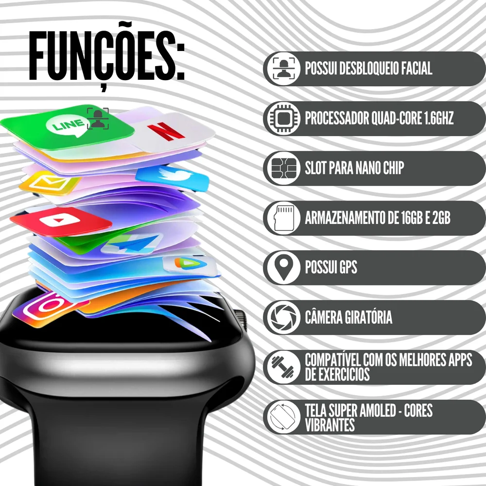 Relógio Smartwatch 4g Horizon Lite AmoLED C/câmera Giratória Preto 8